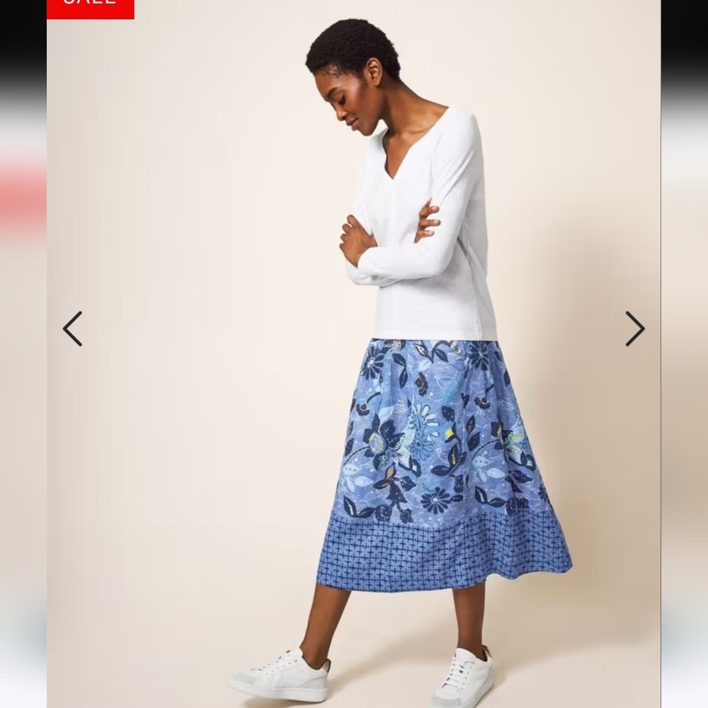 Nwt WHITE STUFF CHIARA LINEN SKIRT MIDI BLUE PAISLEY PRINT M Y2k Retro - Picture 13 of 16